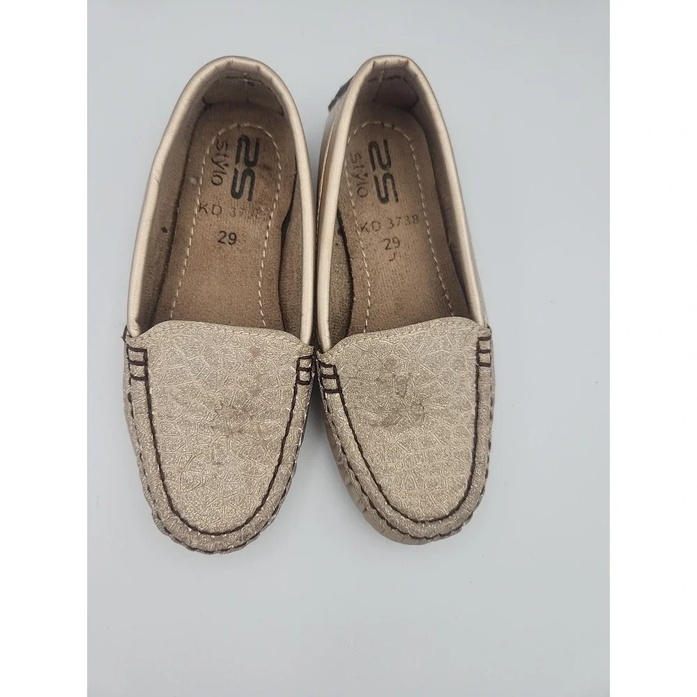 Stylo‎ Girls Slip On Loafers Shoes Gold Glitter Leopard Print Size 12 US EU 29